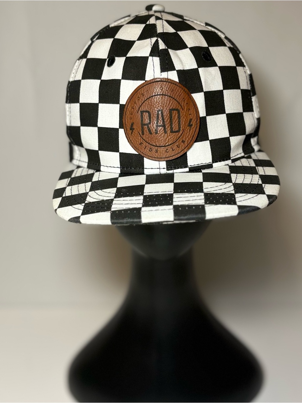Checkered 'RAD' Patch Snapback Hat - Black & White